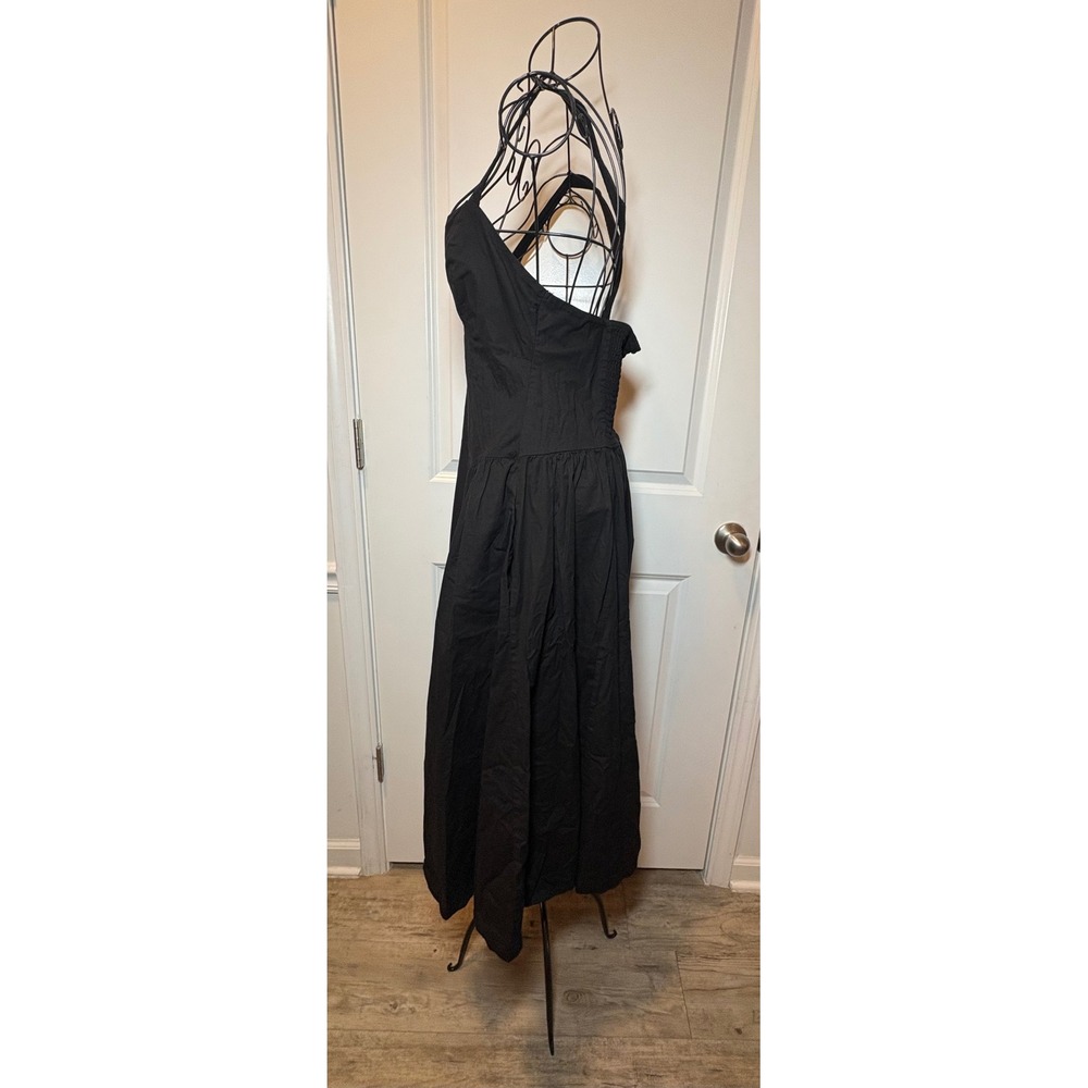 Free People Black Cotton Midi Dress Square Neck Smocked Back Pockets -XL - Picture 5 of 8